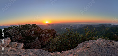 Beautiful panoramic sunrise at the Garbi viewpoint in Valencia, Spain