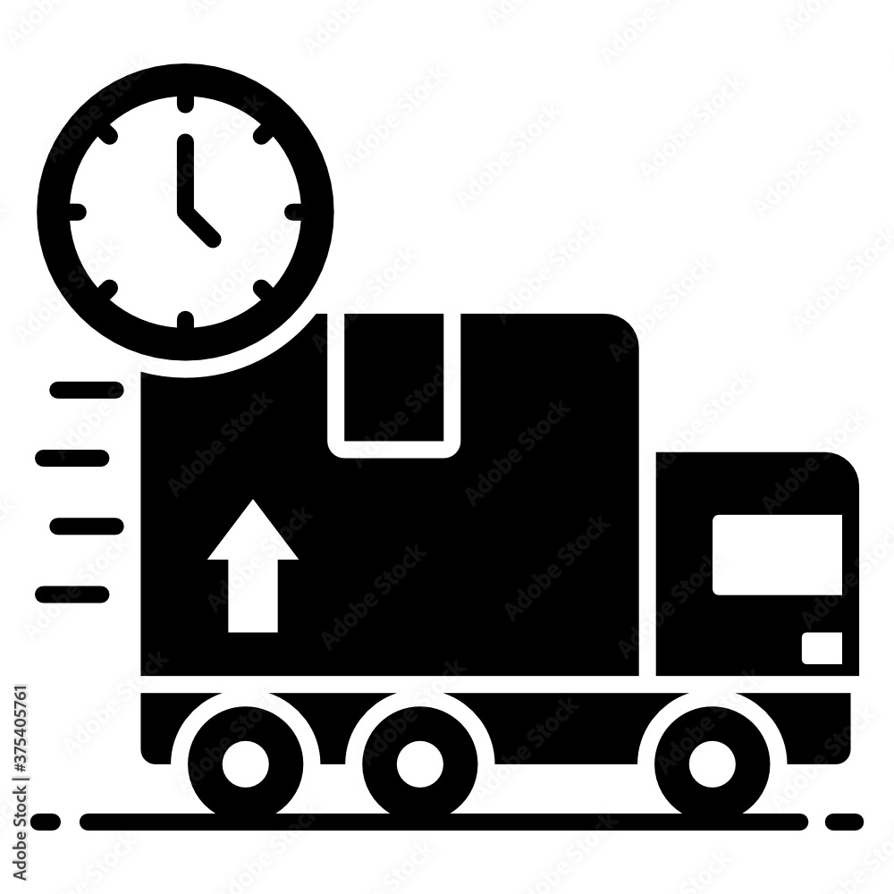 Clock with cargo van, fast delivery flat icon
Clock with cargo van, fast delivery flat icon