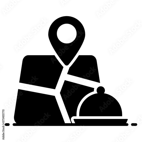 
Map location with food cloche, food delivery icon
