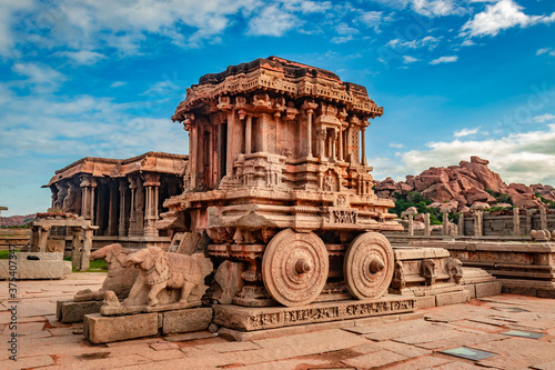 hampi stone chariot the antique stone art piece with amazing blue sky