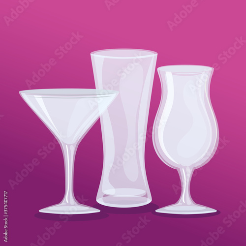 mockup, transparent glasses empty, cups and glass vector illustration design