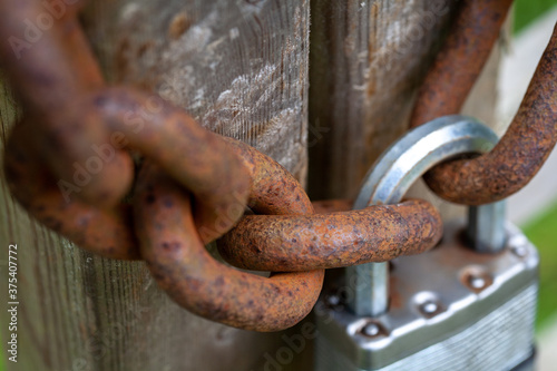 Wooden Fence Locked Shut by Rusty Chain & Padlock © Harry