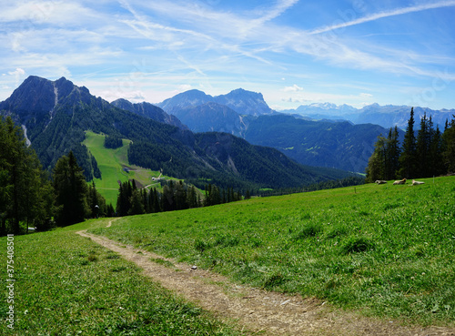 Mountain hiking road on Plan de Corones on a summer day, Sudtriol, Trentino Alto Adige, Dolomites, Unesco, Italy