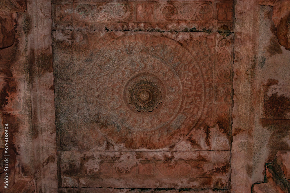 vithala temple hampi ruins interior antique stone art from unique angle