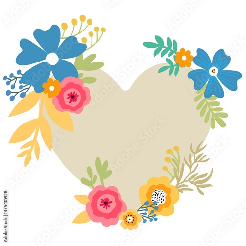 Print Set of Heart flowers frame, vector illustration