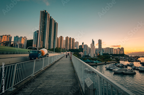 Aberdeen Harbour seen from Ap Lei Chau Bridge, In this area you will find yacht, fishing boats, houseboats, and sampans, The bay between the south coast of Hong Kong Island, #375409962