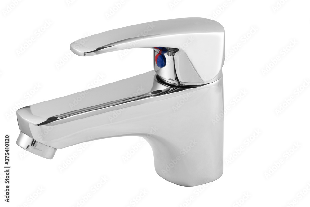 Glossy metallic faucet on white background Glossy metallic faucet on white background
