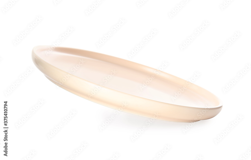Clean empty beige plate isolated on white Clean empty beige plate isolated on white