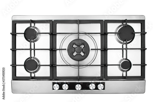 Foto Steel stove on white background.top view