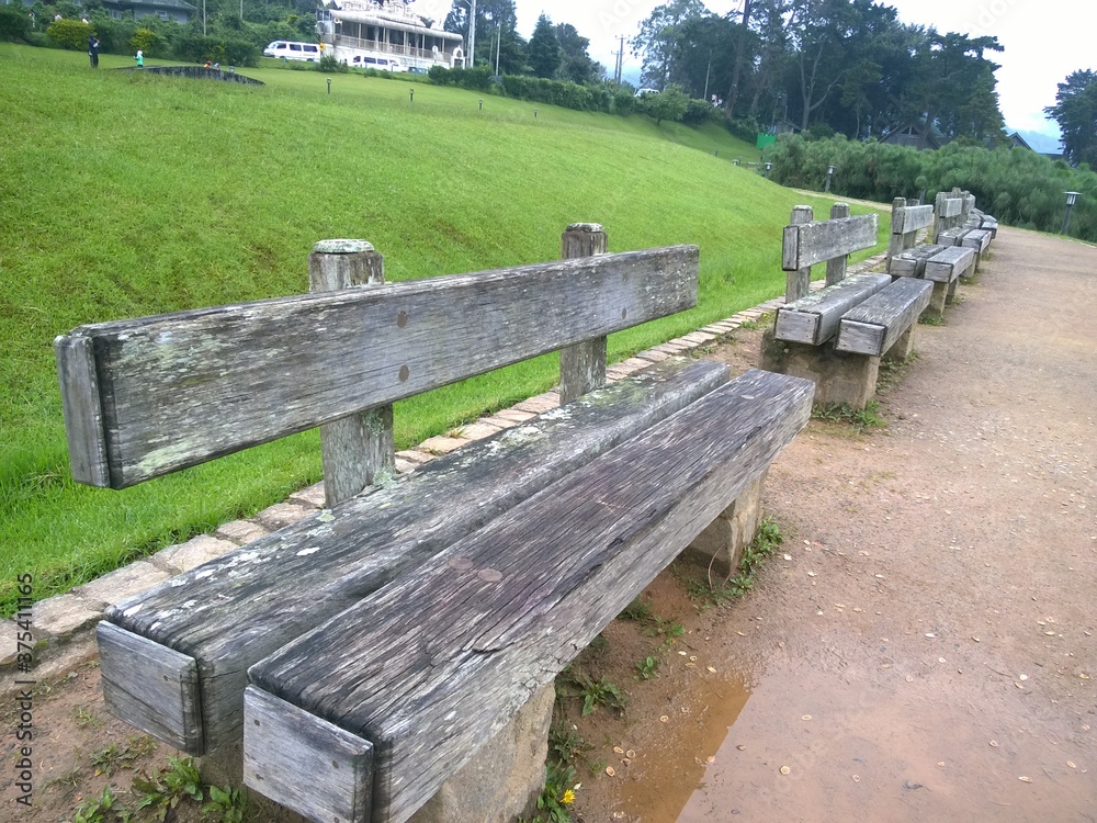 wooden benches in the park