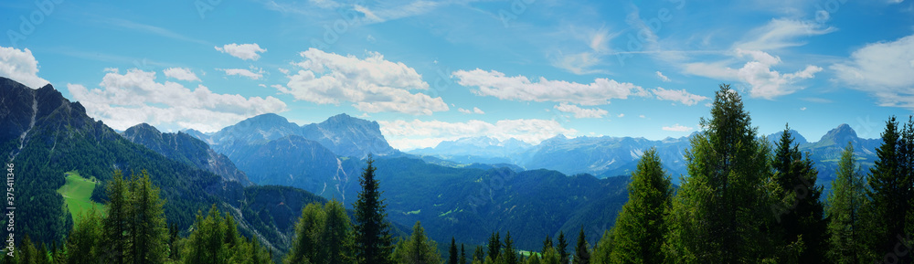 Panoramic view from Plan de Corones on a summer day, Sudtirol, Trentino Alto Adige, Dolomites, Italy
