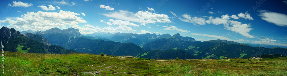 Panoramic view from Plan de Corones on a summer day, Dolomites, Unesco, Sudtirol, Trentino Alto Adige, Italy