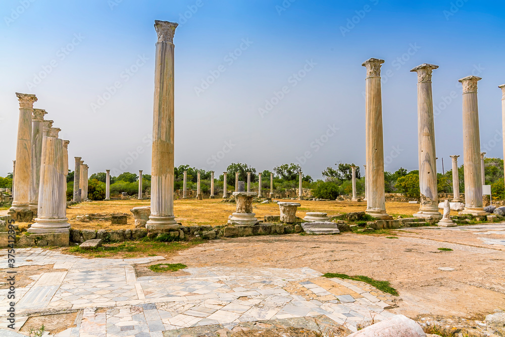 The colonnaded Palaestra of the gymnasium at the ancient Roman city of Salamis near Famagusta, Northern Cyprus