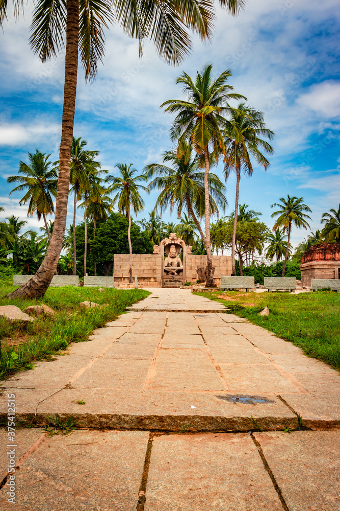 narasimha lakshmi temple hampi antique stone art from unique angle with amazing sky