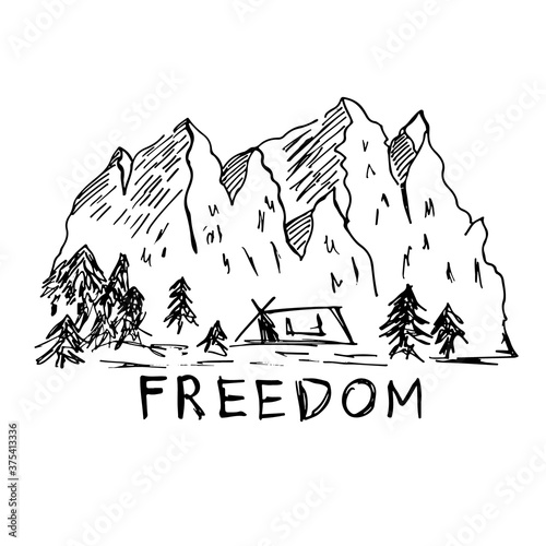 Hand drawn vector illustration of a mountain landscape © FuHonra