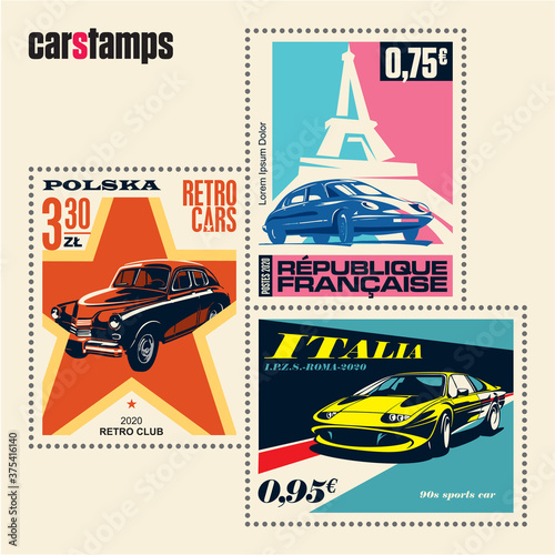 Vintage Car vector postage stamp