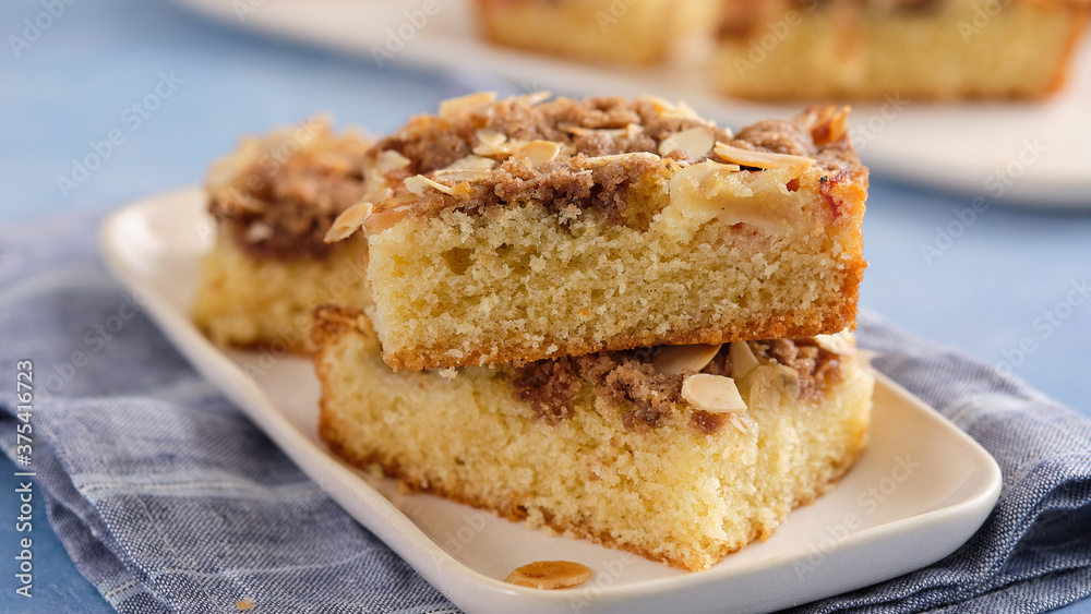 Piece of apple pie with almonds. Copy space. Piece of apple pie with almonds. Copy space.