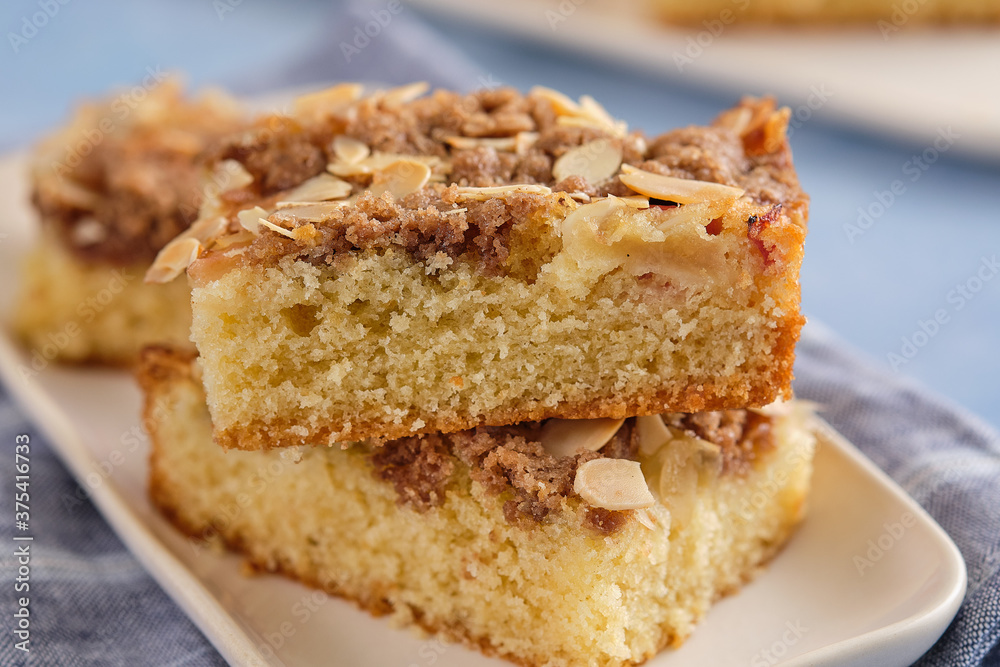Piece of apple pie with almonds. Copy space. Piece of apple pie with almonds. Copy space.