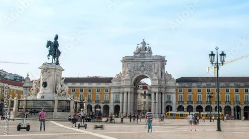 Commerce Square, Ornate triumphal arch or Arco da Rua Augusta. Lisbon, Portugal. photo