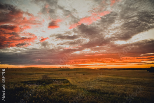 Sunset over the field beyond the horizon © Raimonds Kalva