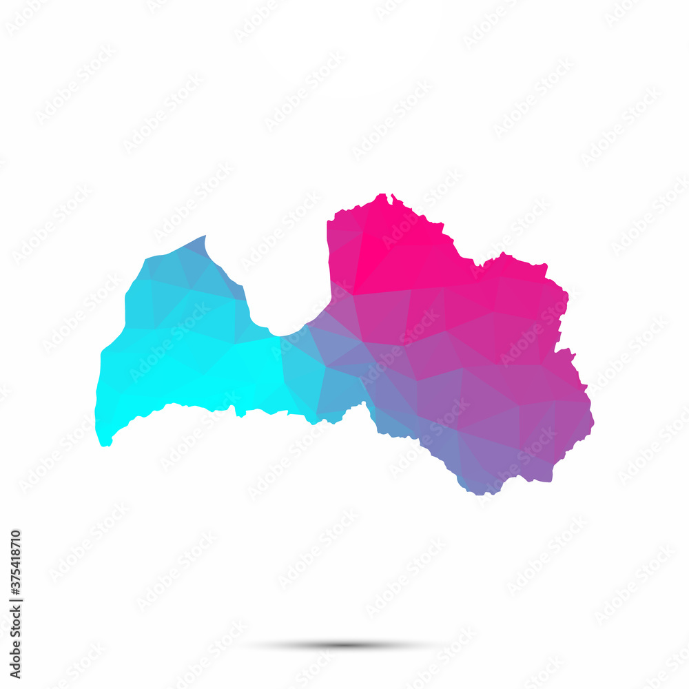 Latvia map triangle low poly geometric polygonal abstract style. Cyan pink gradient abstract tessellation modern design background low poly. Vector illustration