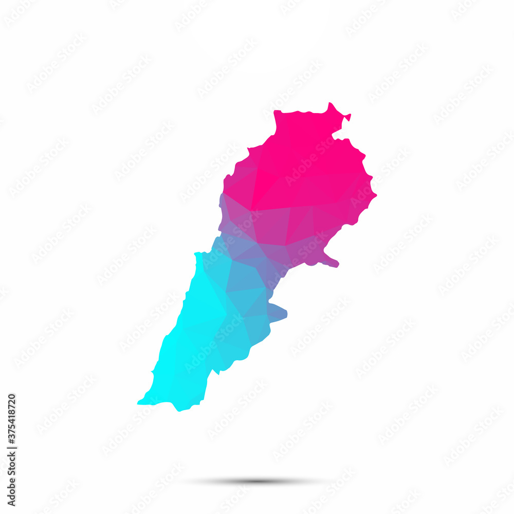 Lebanon map triangle low poly geometric polygonal abstract style. Cyan pink gradient abstract tessellation modern design background low poly. Vector illustration