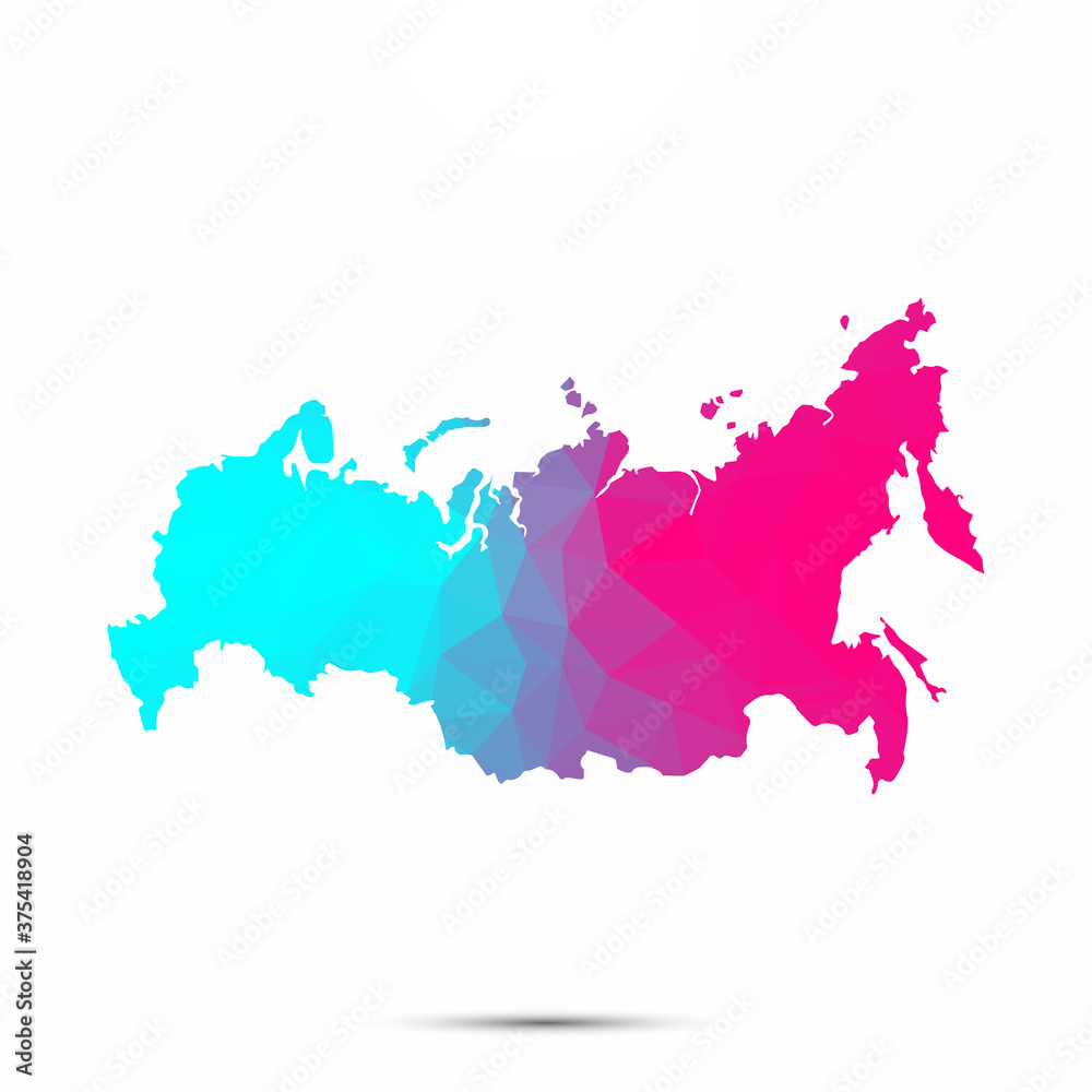 Russia map triangle low poly geometric polygonal abstract style. Cyan pink gradient abstract tessellation modern design background low poly. Vector illustration