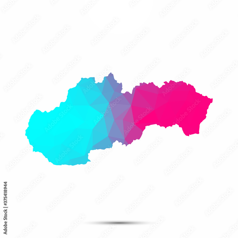 Fototapeta premium Slovakia map triangle low poly geometric polygonal abstract style. Cyan pink gradient abstract tessellation modern design background low poly. Vector illustration