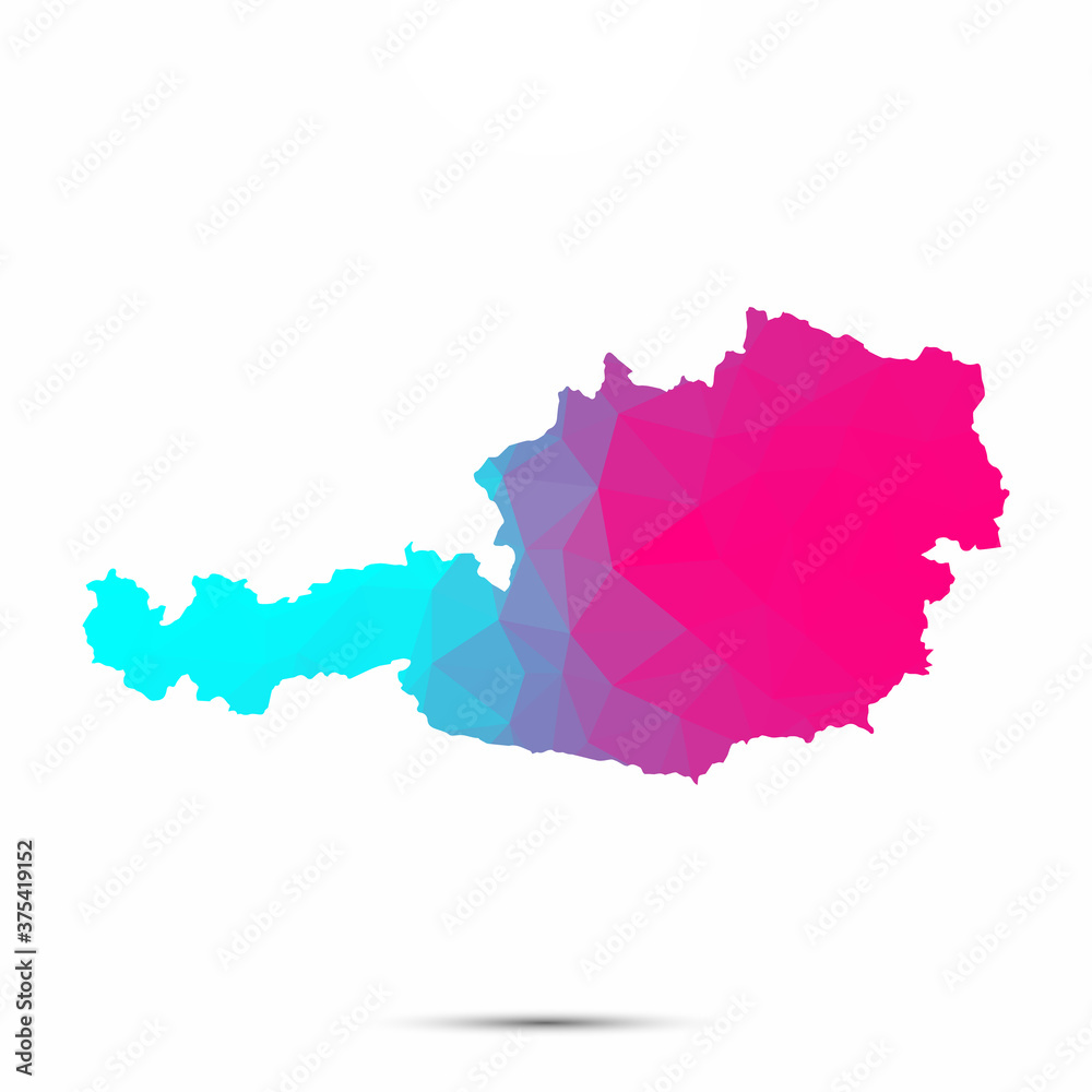 Austria map triangle low poly geometric polygonal abstract style. Cyan pink gradient abstract tessellation modern design background low poly. Vector illustration Austria map triangle low poly geometric polygonal abstract style. Cyan pink gradient abstract tessellation modern design background low poly. Vector illustration