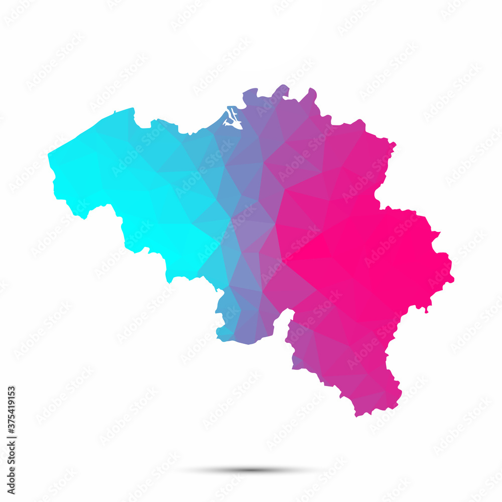 Belgium map triangle low poly geometric polygonal abstract style. Cyan pink gradient abstract tessellation modern design background low poly. Vector illustration