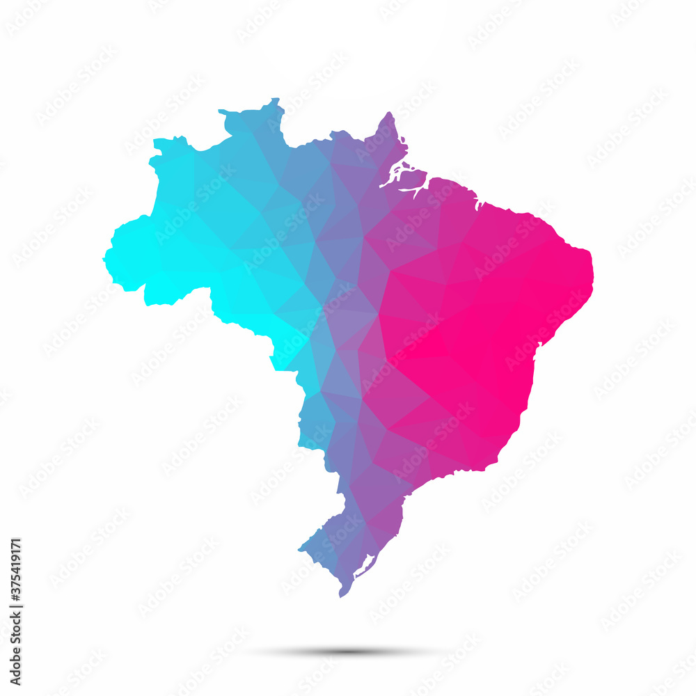 Brazil map triangle low poly geometric polygonal abstract style. Cyan pink gradient abstract tessellation modern design background low poly. Vector illustration