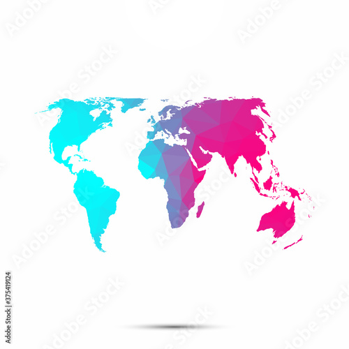 World map triangle low poly geometric polygonal abstract style. Cyan pink gradient abstract tessellation modern design background low poly. Vector illustration