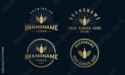set vintage brewery logo, brewery label emblem. Design vector 