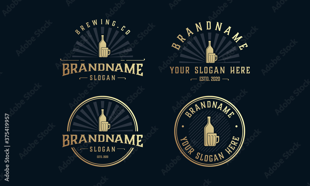 Fototapeta premium set vintage brewery logo, brewery label emblem. Design vector 