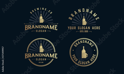 set vintage brewery logo, brewery label emblem. Design vector 