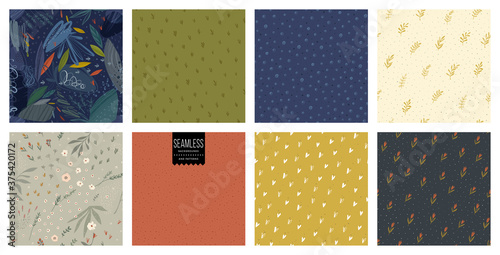 Trendy seamless patterns set. Cool abstract design. For fashion fabrics, home decor, quilting, backgrounds, cards and templates, scrapbooking etc.