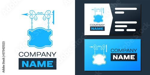 Logotype Vintage street signboard hanging on forged brackets icon isolated on white background. Suitable for advertisements bar, cafe, pub, restaurant. Logo design template element. Vector.