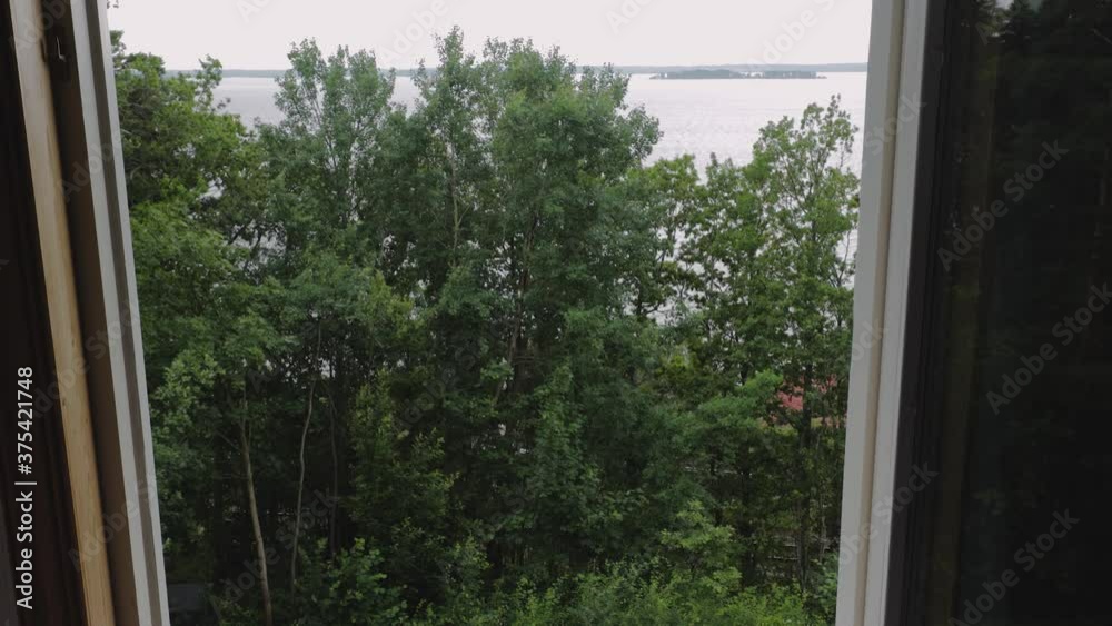 custom made wallpaper toronto digitalBeautiful nature landscape view with view Baltic sea from open window. Top of green trees on sea and cloudy sky background. 