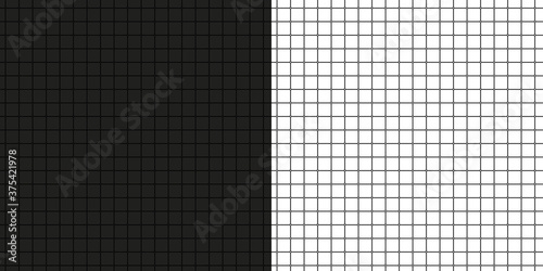 Two seamless mathematical patterns squared paper with dots and spaces. One pattern is on dark gray background, second - on white.