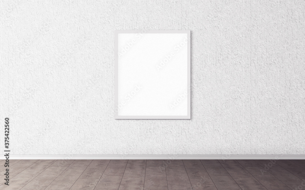 White vertical blank poster with white frame on wall. Empty mock-up for you design preview. Good use for presentation. White vertical blank poster with white frame on wall. Empty mock-up for you design preview. Good use for presentation.