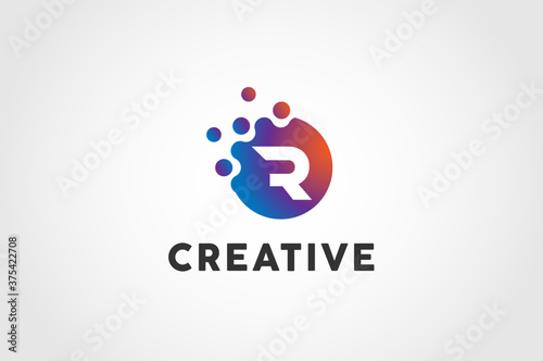 Initial Letter R Logo, Circle particle with letter R inside, vector illustration