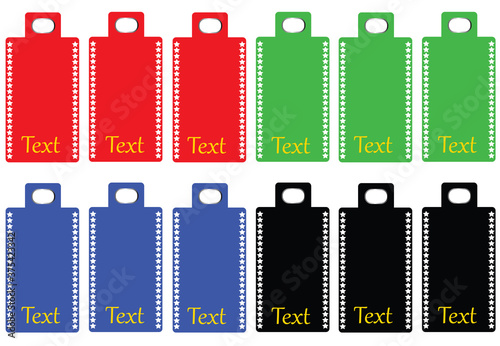 Collection of tags for your use. Collection of blank colored labels with a border of stars in template font, vector format.