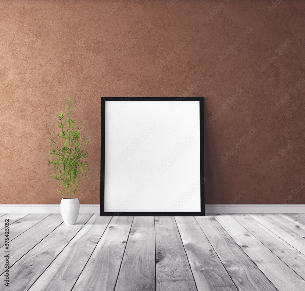 White vertical empty poster with frame standing on floor. Mockup template for you design preview. White vertical empty poster with frame standing on floor. Mockup template for you design preview.