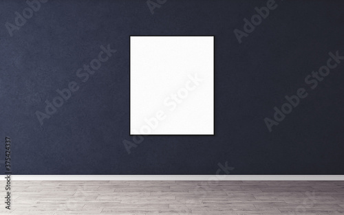White blank poster with slim frame on wall. Empty mock-up for you design preview. Good use for presentation.