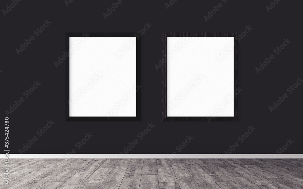Two posters with black frame on wall. Mock up for you design preview. Good use for advertasing materials. Two posters with black frame on wall. Mock up for you design preview. Good use for advertasing materials.