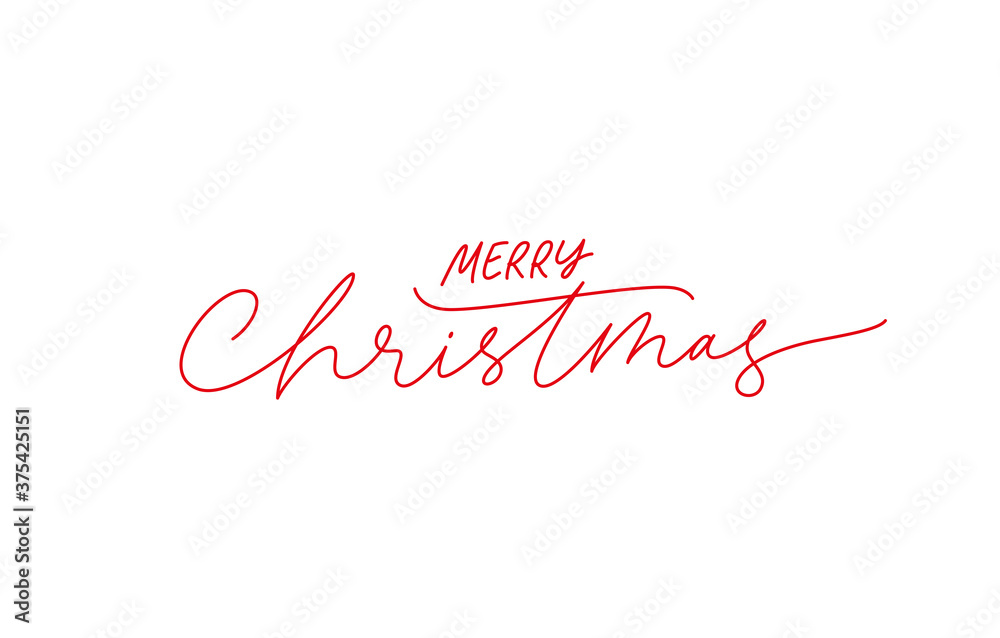 Merry Christmas vector brush pen red lettering. Hand drawn modern line calligraphy isolated on white background. Christmas ink illustration. Creative typography for Holiday greeting card, banner