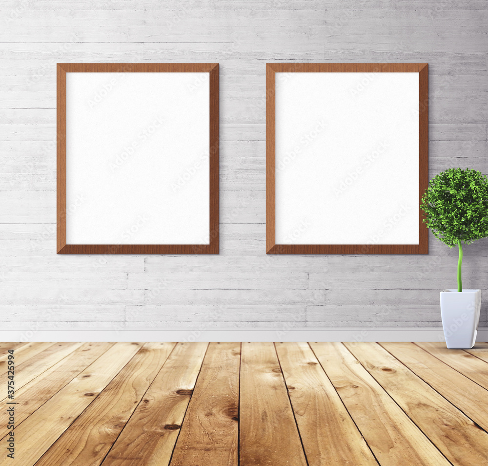White poster with frame on wall. Mockup for you design preview. Layout concept. White poster with frame on wall. Mockup for you design preview. Layout concept.
