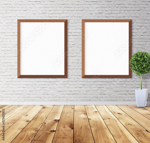 White poster with frame on wall. Mockup for you design preview. Layout concept.