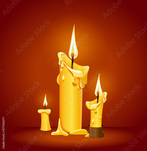 illustration of three burning candles on a red background