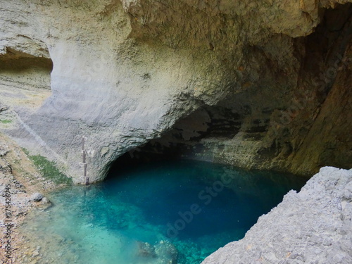 Resurgence (at a low level) of Fontaine de Vaucluse in Provence which is the source of the Sorgue river. This source is the most important in France.